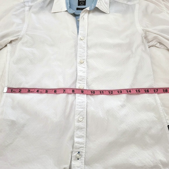 Hugo Boss Crisp White Structured Textured Slim Fit Tailored Button Down Blouse S - Picture 11 of 12